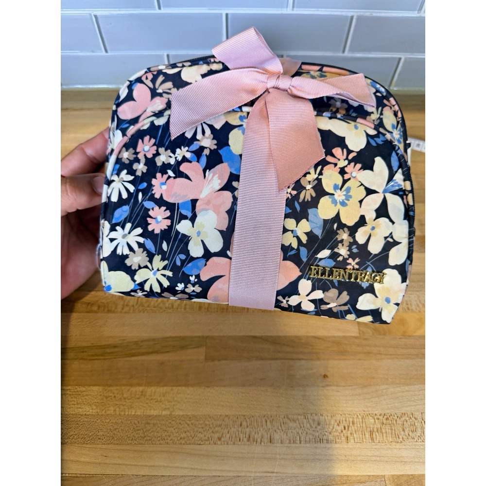 Ellen Tracy Floral Multicolor Zipper Makeup Bag Cosmetic Case 8x5 in